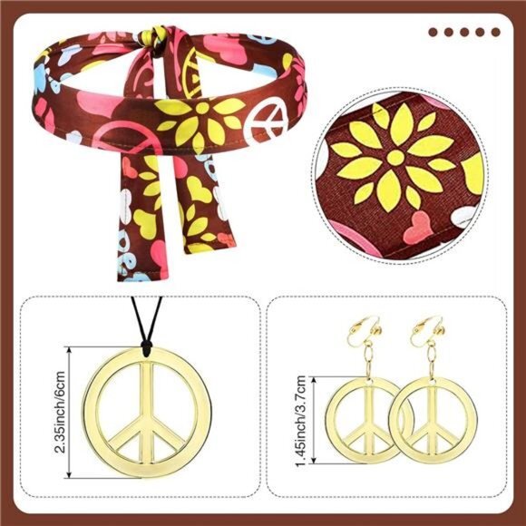 70s‎ Women Hippie Costume Set Halloween Dress Bell Bottom Boho Flared Pants - Picture 3 of 7